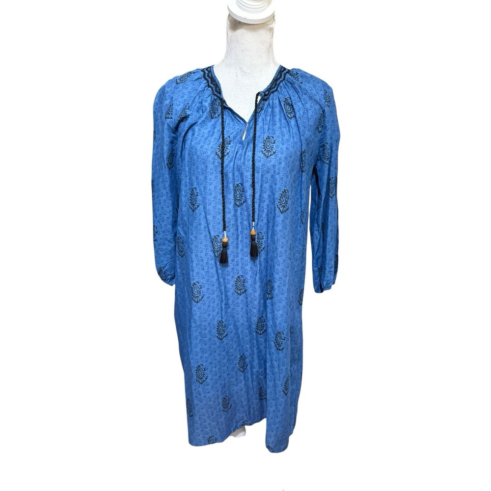 Pink Chicken NY Cotton Embroidered Tassel Dress Coverup Blue Printed XS
